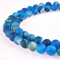 Natürliche Effloresce Achat Perlen, Auswitterung Achat, rund, poliert, DIY & stumpfmatt, blau, Länge:38 cm, verkauft von Strang
