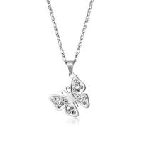 Collar de Acero Inoxidable, Mariposa, Joyería & con diamantes de imitación, longitud:aproximado 50 cm, Vendido por UD
