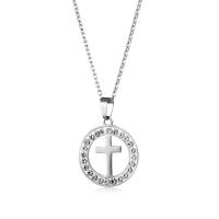 Stainless Steel Jewelry Necklace, Cross, fashion jewelry & with rhinestone Approx 50 cm 