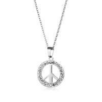 Collar de Acero Inoxidable, Logo de la paz, Joyería & con diamantes de imitación, longitud:aproximado 50 cm, Vendido por UD