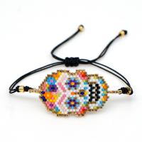 Glass Seed Beads Bracelets, Seedbead, with Polyester Cord, Skull, fashion jewelry & woven pattern 280mm 