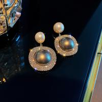 Kunststoff Perle Zink Legierung Ohrring, Zinklegierung, mit Kunststoff Perlen, plattiert, für Frau & mit Strass, keine, 30x45mm, verkauft von Paar