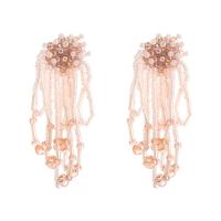 Fashion Fringe Earrings, Seedbead, with Seedbead & Crystal, for woman, light pink 