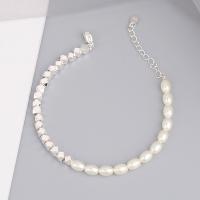 Pulseras de latón, metal, con Perlas plásticas, para mujer, Blanco, longitud:aproximado 8.66 Inch, Vendido por UD