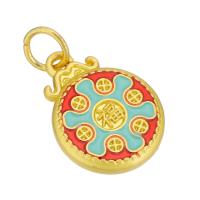 Enamel Brass Pendants, Flat Round, gold color plated, double-sided enamel & two tone, two different colored Approx 4mm 