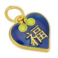 Enamel Brass Pendants, Heart, gold color plated, double-sided enamel & two tone, two different colored 