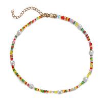 Glass Seed Beads Necklace, Seedbead, with Plastic Pearl & Zinc Alloy, with 2.95inch extender chain, for woman, multi-colored Approx 14.96 Inch 