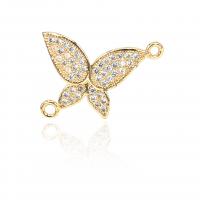 Cubic Zirconia Micro Pave Brass Connector, Butterfly, plated, micro pave cubic zirconia, golden 