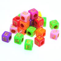 Acrylic Alphabet Beads, Square, painted, DIY & with letter pattern, mixed colors 