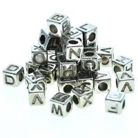 Acrylic Alphabet Beads, Square, painted, DIY & with letter pattern, grey 