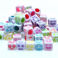 Acrylic Jewelry Beads, Square, injection moulding, facial expression series & DIY, mixed colors 
