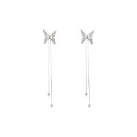 Zinc Alloy Earring Jacket, 925 thailand sterling silver post pin, Butterfly, high quality plated, fashion jewelry & for woman, silver color 