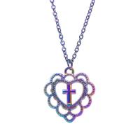 Zinc Alloy Heart Pendants, colorful plated, fashion jewelry & with cross pattern, multi-colored 