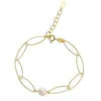 Pearl Sterling Silver Bracelets, 925 Sterling Silver, with Freshwater Pearl, with 1.37inch extender chain, plated, Korean style & for woman 6mm, 8mm Approx 6.5 Inch 