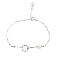 Pearl Sterling Silver Bracelets, 925 Sterling Silver, with Freshwater Pearl, with 1.18inch extender chain, platinum plated, Korean style & oval chain & for woman, 6mm Approx 6.3 Inch 