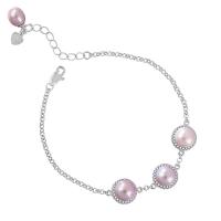 Pearl Sterling Silver Bracelets, 925 Sterling Silver, with Freshwater Pearl, with 1.18inch extender chain, Round, platinum plated, Korean style & oval chain & for woman 7mm, 6mm Approx 5.9 Inch 
