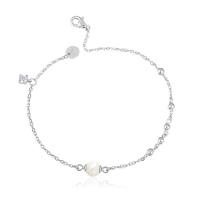 Pearl Sterling Silver Bracelets, 925 Sterling Silver, with 1.18inch extender chain, platinum plated, Korean style & oval chain & for woman, 6mm Approx 6.7 Inch 