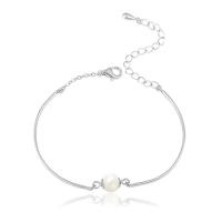 Pearl Sterling Silver Bracelets, 925 Sterling Silver, with Freshwater Pearl, with 1.96inch extender chain, Round, platinum plated, Korean style & for woman, 8mm, 2.3mm Approx 4.72 Inch 