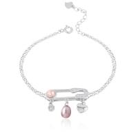 Pearl Sterling Silver Bracelets, 925 Sterling Silver, with Freshwater Pearl, with 1.18inch extender chain, Paper Clip, platinum plated, for woman & with rhinestone & hollow 6mm, 4.5mm Approx 6.69 Inch 