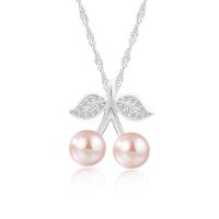 Sterling Silver Pearl Necklace, 925 Sterling Silver, with Freshwater Pearl, with 1.96inch extender chain, Cherry, platinum plated, Korean style & for woman Approx 17.7 Inch 