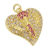 Cubic Zirconia Micro Pave Brass Pendant, Heart, gold color plated, micro pave cubic zirconia Approx 2mm 