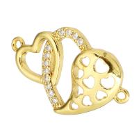 Cubic Zirconia Micro Pave Brass Connector, Heart, gold color plated, micro pave cubic zirconia Approx 1mm 