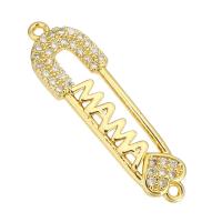 Cubic Zirconia Micro Pave Brass Connector, Paper Clip, gold color plated, micro pave cubic zirconia Approx 1mm 