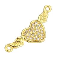 Cubic Zirconia Micro Pave Brass Connector, Winged Heart, gold color plated, micro pave cubic zirconia Approx 1mm 