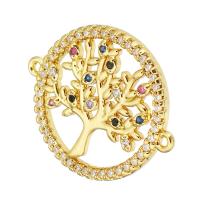Cubic Zirconia Micro Pave Brass Connector, gold color plated, tree of life design & micro pave cubic zirconia & hollow Approx 1mm 