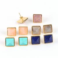 Gemstone Stud Earring, Zinc Alloy, with Gemstone, gold color plated & for woman 