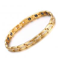 Stainless Steel Chain Bracelets, with Hematite, gold color plated, micro pave cubic zirconia & for woman, 6mm Approx 7.87 Inch 