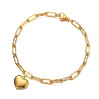 Stainless Steel Charm Bracelet, Heart, plated, for woman Approx 8.07 Inch 