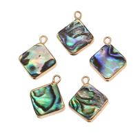 Abalone Shell Pendants, Brass, with Abalone Shell, Rhombus, 18K imitated gold plated, mixed colors 