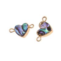 Shell Jewelry Connector, Brass, with Abalone Shell, Heart, 18K imitated gold plated, mixed colors 
