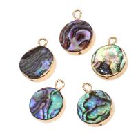Abalone Shell Pendants, Brass, with Abalone Shell, Round, 18K imitated gold plated, mixed colors 