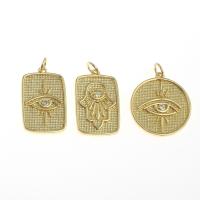 Cubic Zirconia Micro Pave Brass Pendant, with eye pattern & micro pave cubic zirconia, golden 