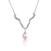 Sterling Silver Pearl Necklace, 925 Sterling Silver, with Freshwater Pearl, with 1.96inch extender chain, platinum plated, oval chain & for woman 43mm, 8mm, 2mm Approx 15.74 Inch 