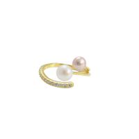 真珠の純銀製の指環, 925スターリングシルバー, とともに 天然有核フレッシュウォーターパール, メッキ, 調節の可能性がある & 女性用 & ライン石のある, 無色, 10mm, 5.5mm, 6.5mm, サイズ:6-8, 売り手 パソコン