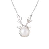 Sterling Silver Pearl Necklace, 925 Sterling Silver, with Freshwater Pearl, with 1.96inch extender chain, Antlers, platinum plated, oval chain & for woman 8.5mm Approx 15.74 Inch 