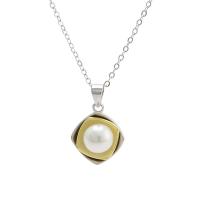 Sterling Silver Pearl Necklace, 925 Sterling Silver, with Freshwater Pearl, with 1.96inch extender chain, Geometrical Pattern, plated, oval chain & for woman 8mm Approx 15.74 Inch 