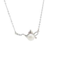 Sterling Silver Pearl Necklace, 925 Sterling Silver, with Freshwater Pearl, with 1.96inch extender chain, Teapot, platinum plated, oval chain & for woman 8mm Approx 15.74 Inch 