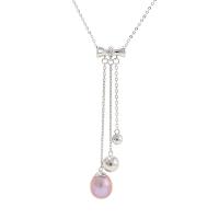Sterling Silver Pearl Necklace, 925 Sterling Silver, with Freshwater Pearl, with 1.96inch extender chain, platinum plated, oval chain & for woman 8mm, 40mm, 32mm, 24mm Approx 15.74 Inch 
