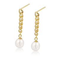 Sterling Silver Pearl Drop Earring, 925 Sterling Silver, with Freshwater Pearl, plated, twist oval chain & for woman 7mm 