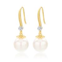 Sterling Silver Pearl Drop Earring, 925 Sterling Silver, with Shell Pearl, Round, plated, for woman & with rhinestone 
