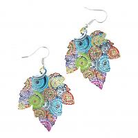 Brass Dangle Earring, Maple Leaf, plated, for woman & hollow, multi-colored 