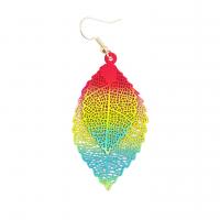 Brass Dangle Earring, Leaf, brushwork, for woman & hollow, multi-colored 