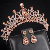 Rhinestone Zinc Alloy Jewelry Set, crown & earring, plated, 2 pieces & for woman & with rhinestone 13*6.5cm,1.8*4cm 