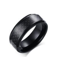 Stainless Steel Finger Ring, with Carbon Fibre, polished & for man, 8mm 