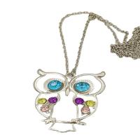 Rhinestone Zinc Alloy Necklace, Owl, plated, for woman & with rhinestone & hollow Approx 25.6 Inch 