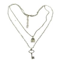 Stainless Steel Jewelry Necklace, with 1.96inch extender chain, Lock and Key, Double Layer & for woman, 25mm, 13mm Approx 15.74 Inch 